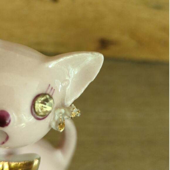 Vintage 1950s Thames Ceramic Spaghetti Cats Figurines Rhinestone Eyes Gold Bows - Picture 7 of 10